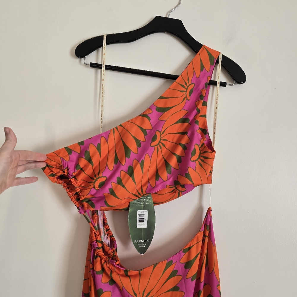 Farm Rio Copacabana Pink Cutout Midi Dress XL NWT New - Picture 6 of 10